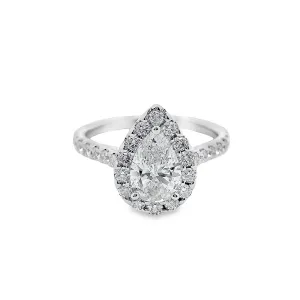1 ct Pear Cut Lab-Grown Diamond 18k Gold Modern Halo Engagement Ring