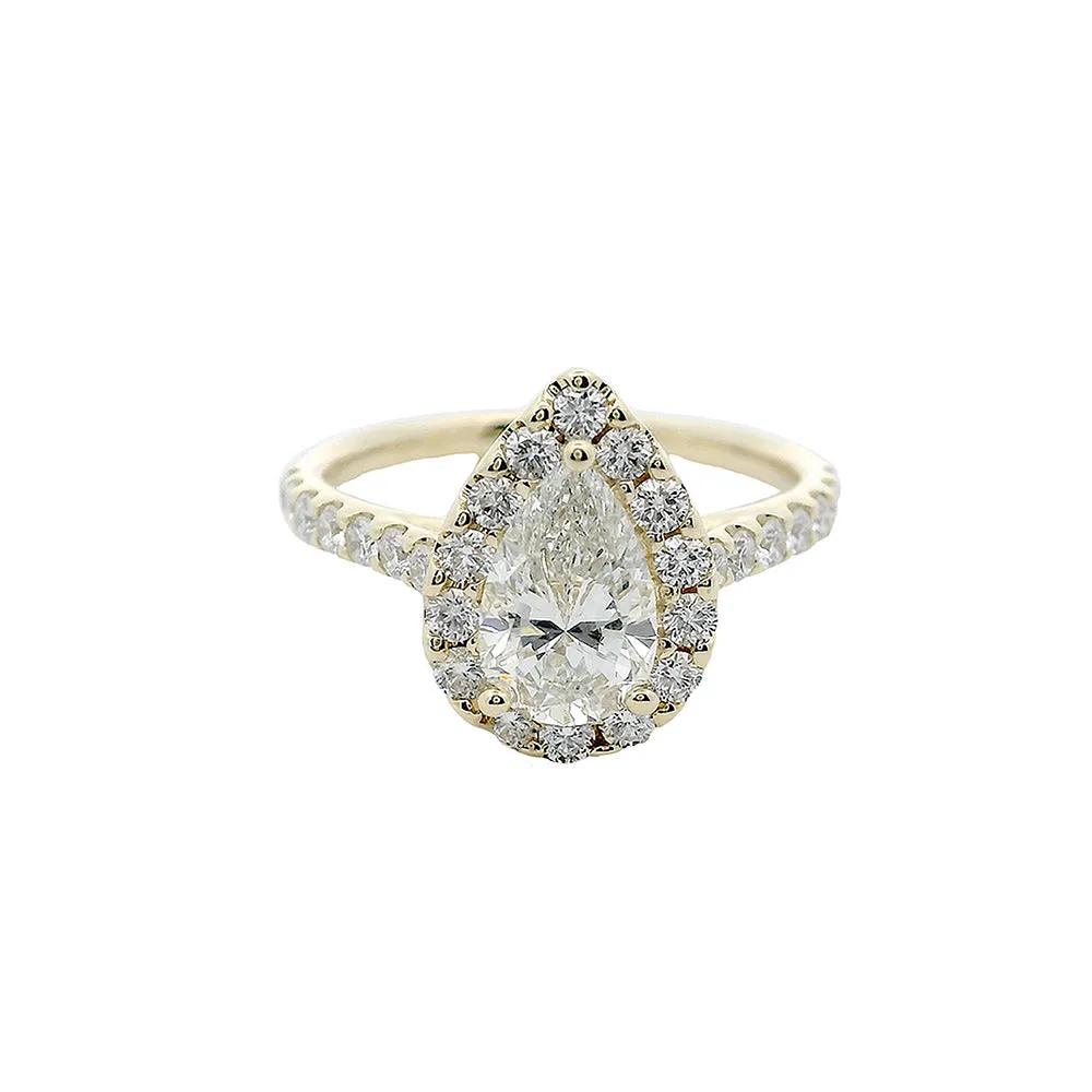 1 ct Pear Cut Lab-Grown Diamond 18k Gold Modern Halo Engagement Ring