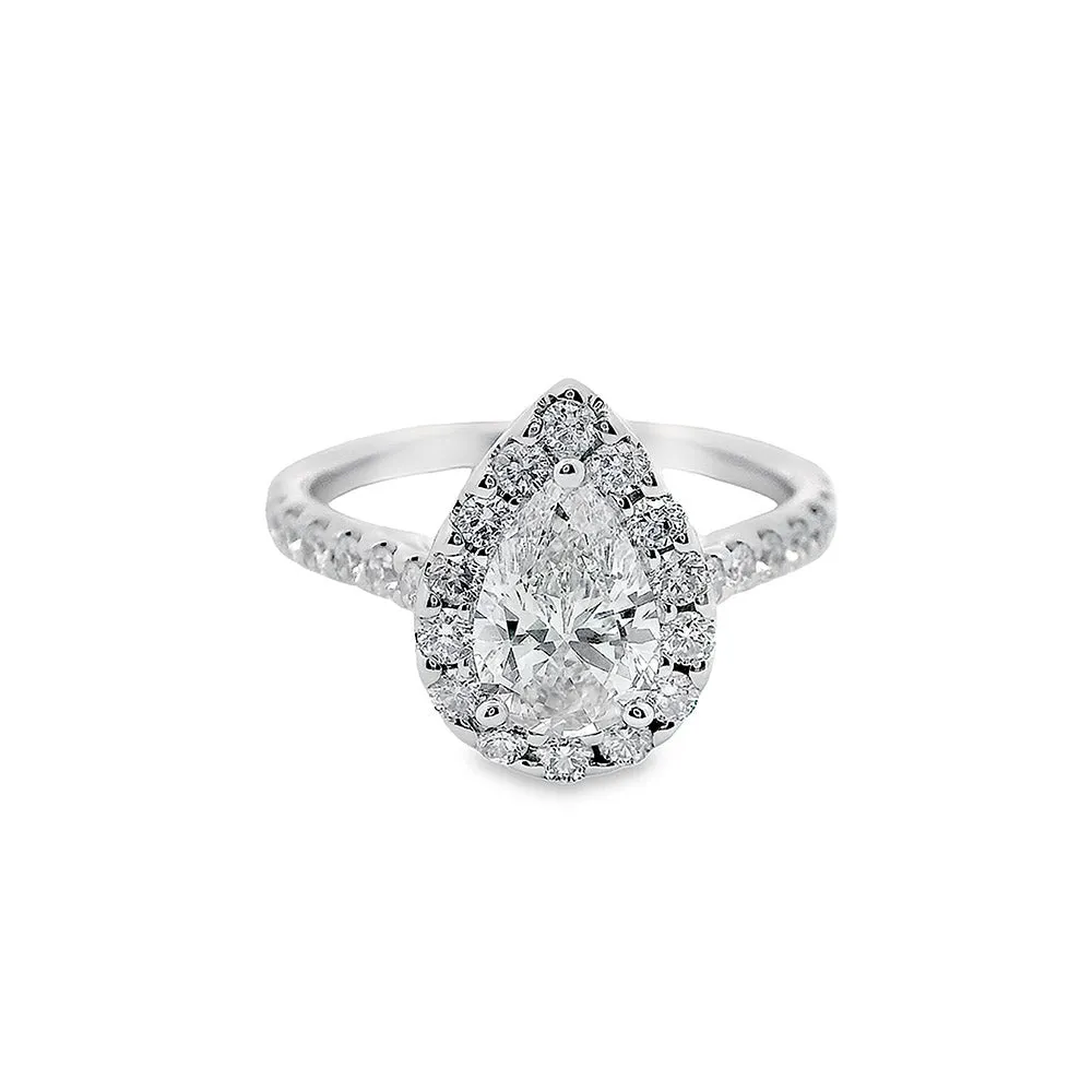 1 ct Pear Cut Lab-Grown Diamond 18k Gold Modern Halo Engagement Ring