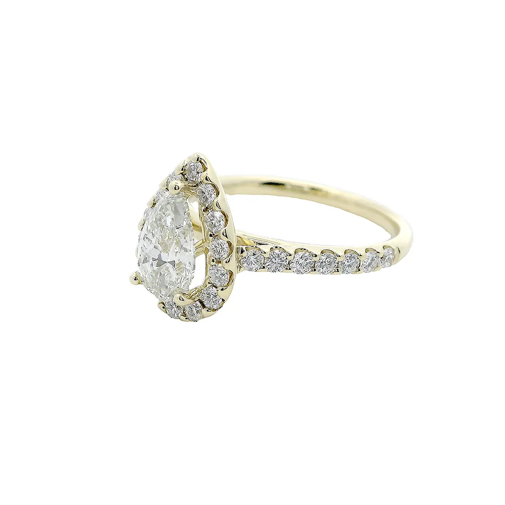 1 ct Pear Cut Lab-Grown Diamond 18k Gold Modern Halo Engagement Ring