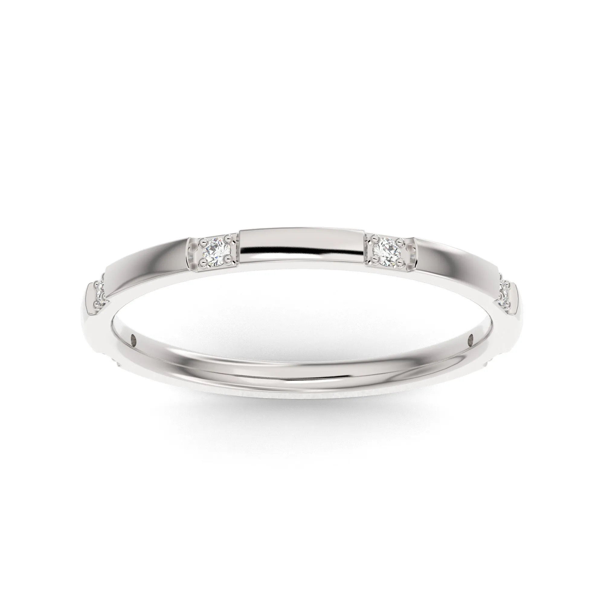 10K White Gold Six Spaced Stone Lab Grown Diamond Wedding Band