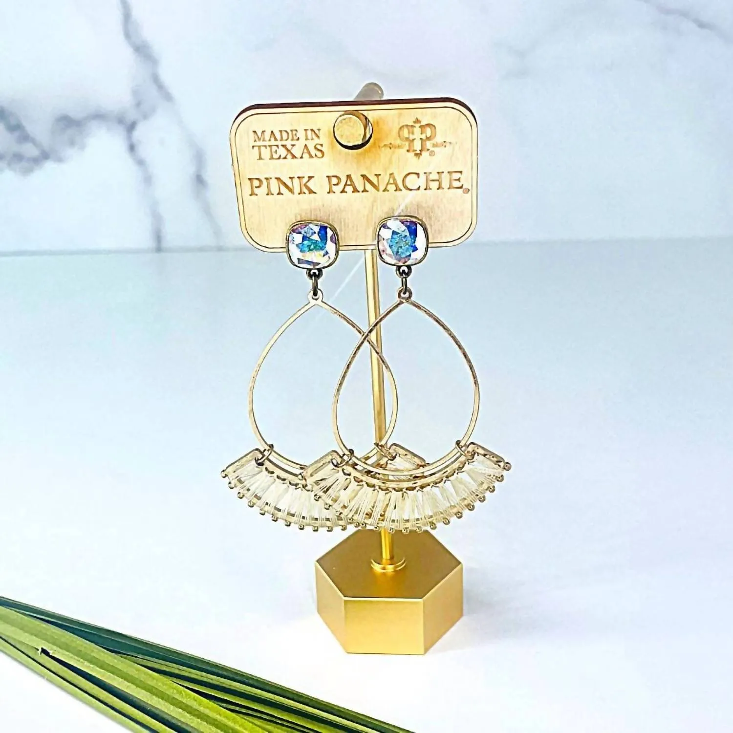 10Mm Ab Cushion Cut Post With Fan Teardrop Earrings In Natural