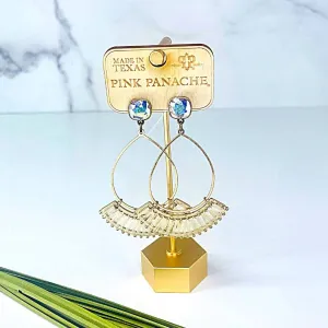 10Mm Ab Cushion Cut Post With Fan Teardrop Earrings In Natural