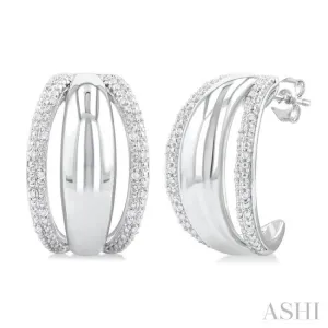 1/10 ctw Split Dome Shape Round Cut Diamond Bold Half Hoop Earring in Sterling Silver