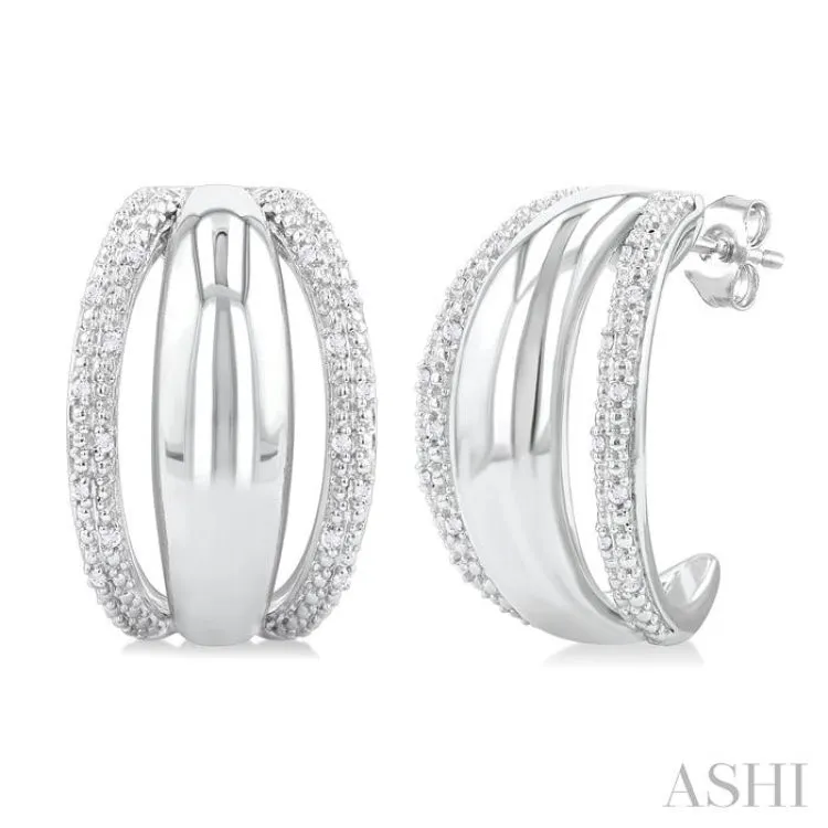 1/10 ctw Split Dome Shape Round Cut Diamond Bold Half Hoop Earring in Sterling Silver