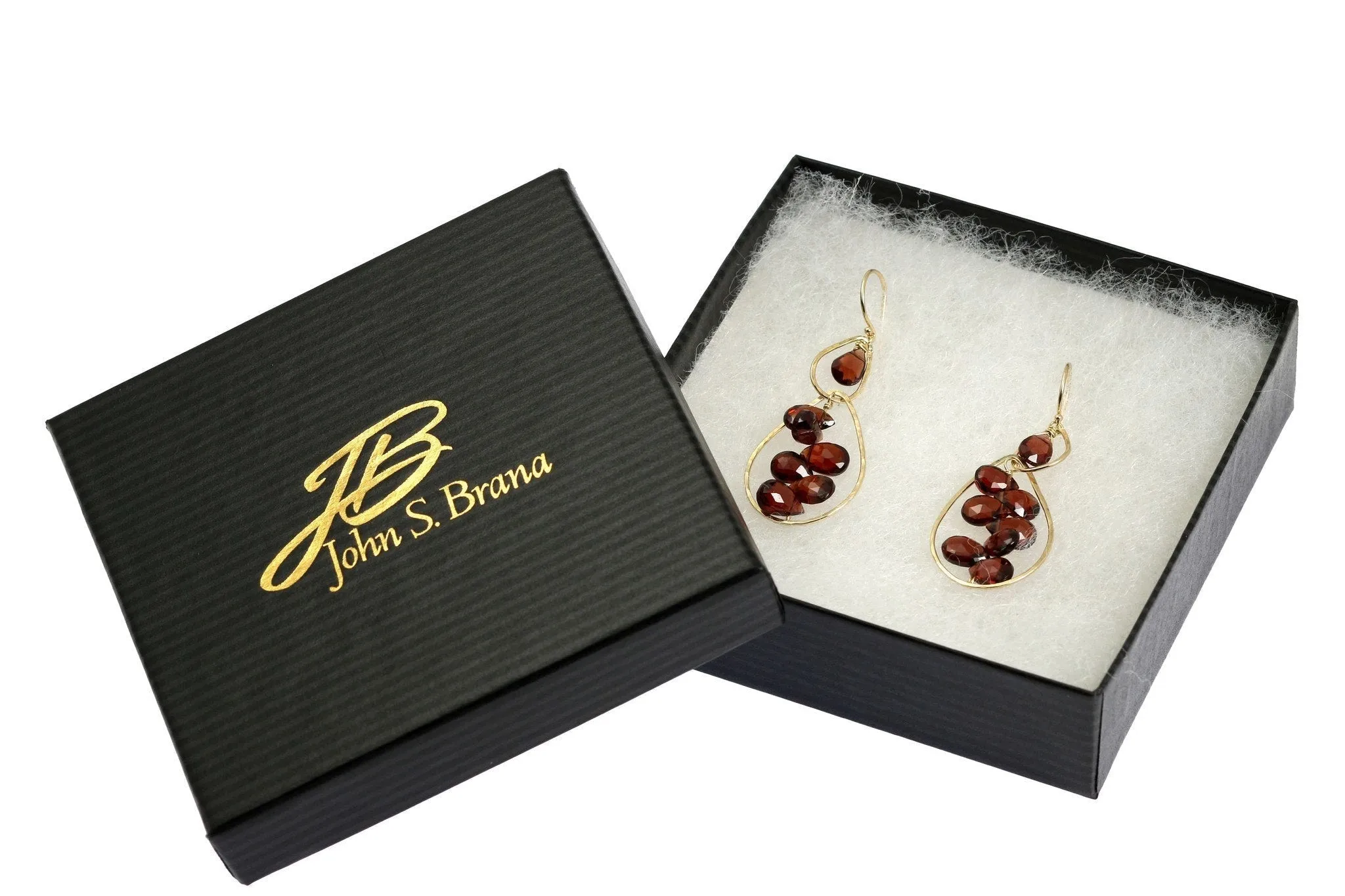 14K Gold Hammered Earrings with Garnets