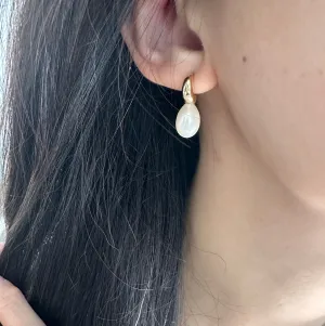 14k gold large drop freshwater pearl earrings