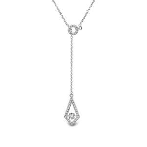 14K White Gold Diamond Y Drop Chain Lariat Necklace