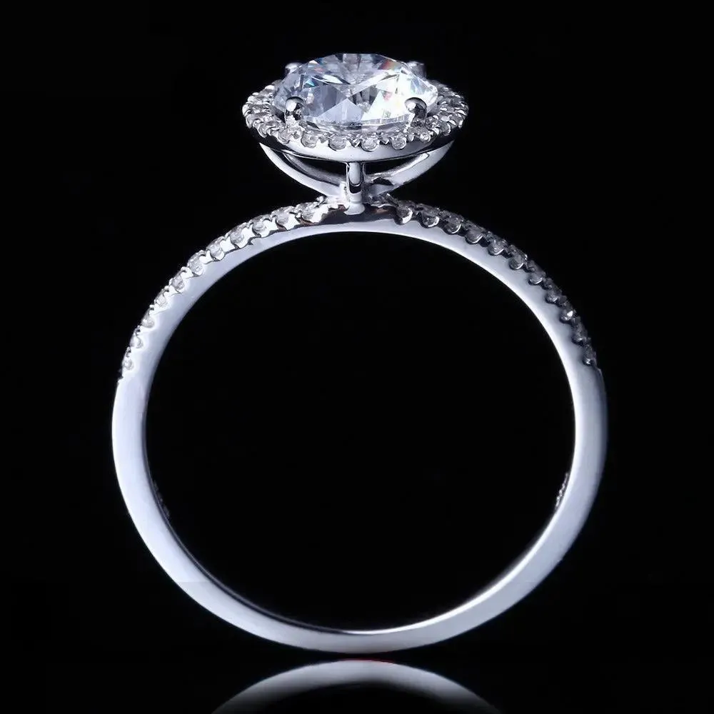 14k White Gold Halo Moissanite Ring 1ct Center Stone