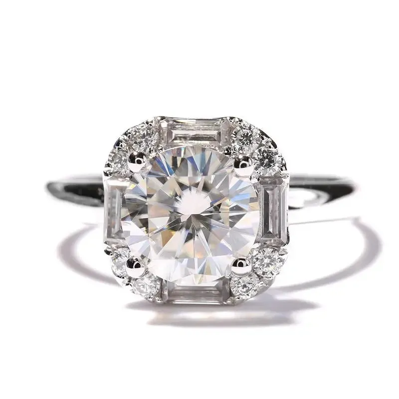 14k White Gold Halo Moissanite Ring 1ct Center Stone