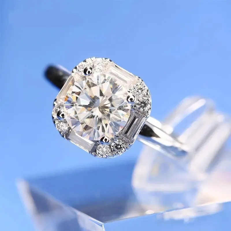 14k White Gold Halo Moissanite Ring 1ct Center Stone