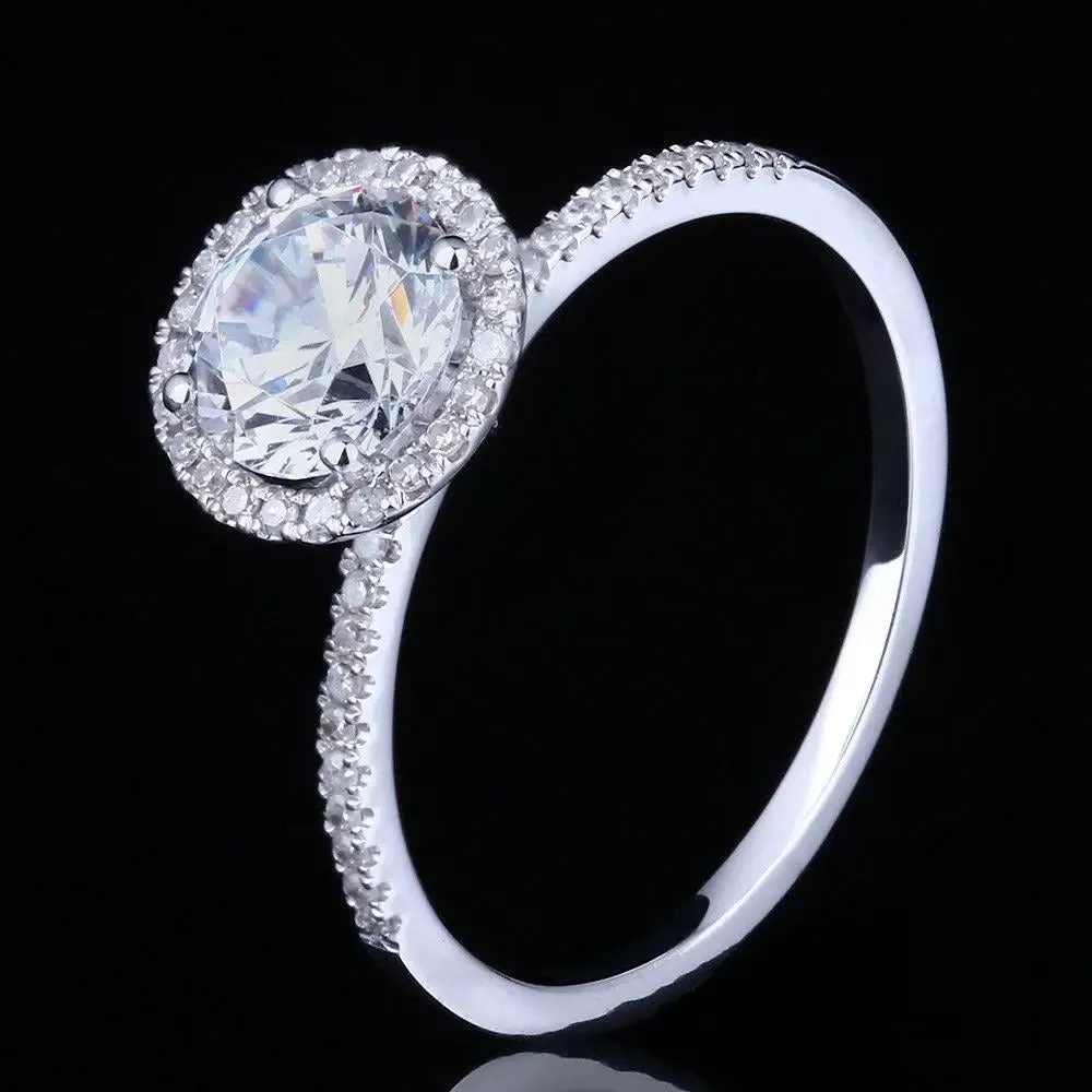 14k White Gold Halo Moissanite Ring 1ct Center Stone