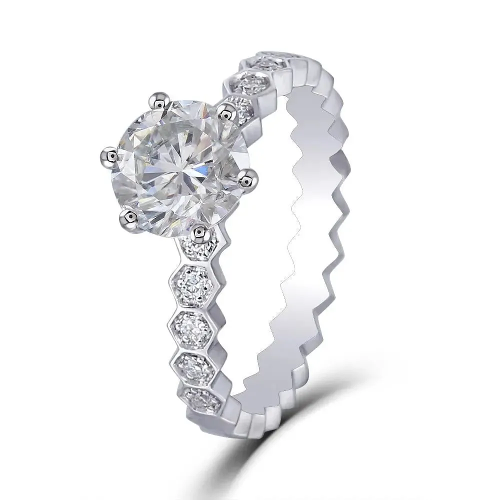 14k White Gold Moissanite Ring 1ct Center Stone