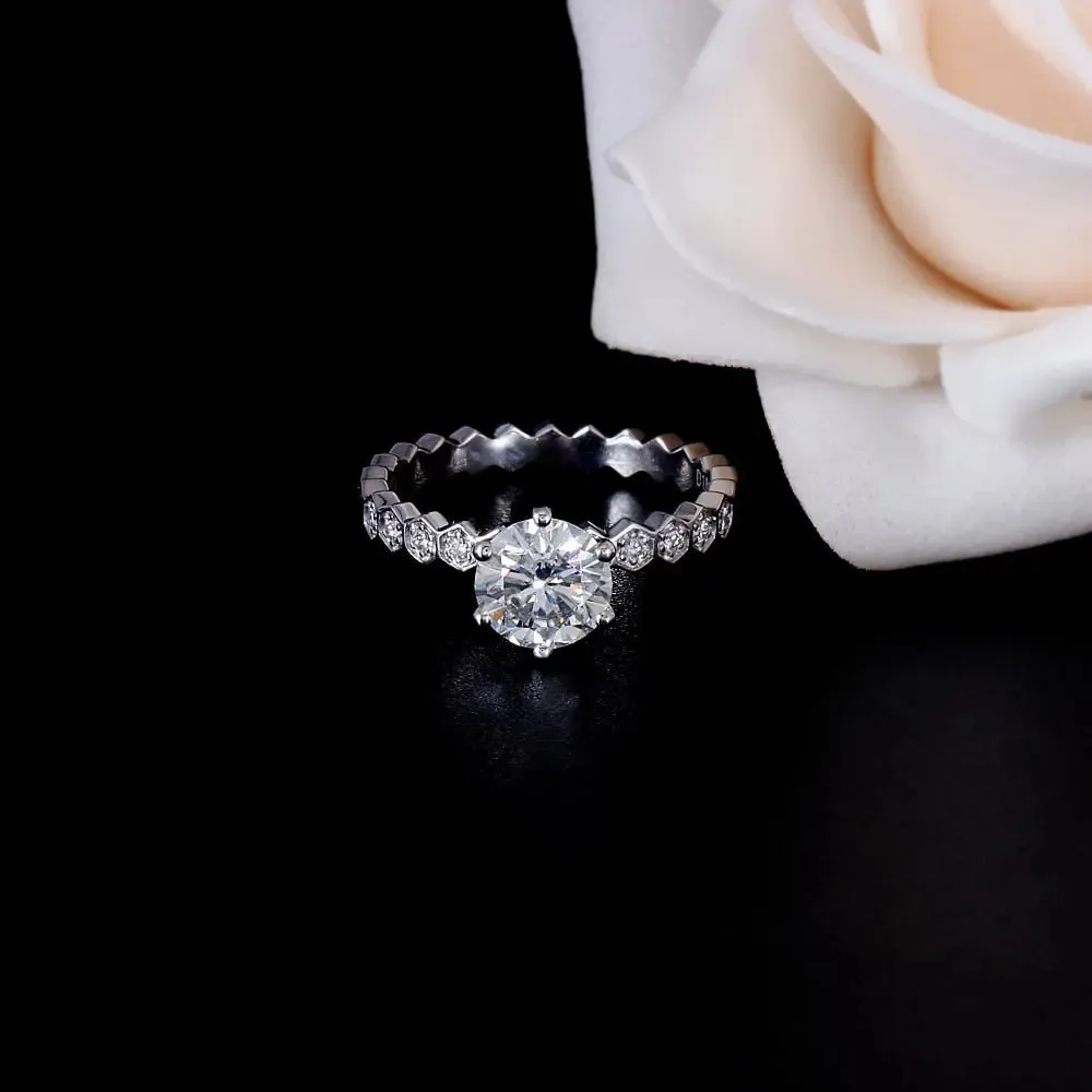 14k White Gold Moissanite Ring 1ct Center Stone
