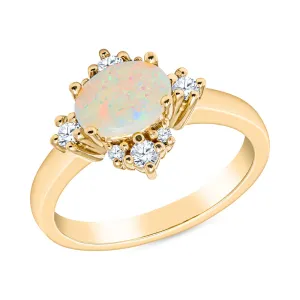 14K Yellow Gold Opal and Diamond Ring