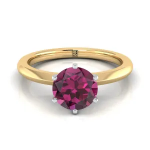 14K Yellow Gold Round Brilliant Garnet Pinched Comfort Fit Claw Prong Solitaire Engagement Ring