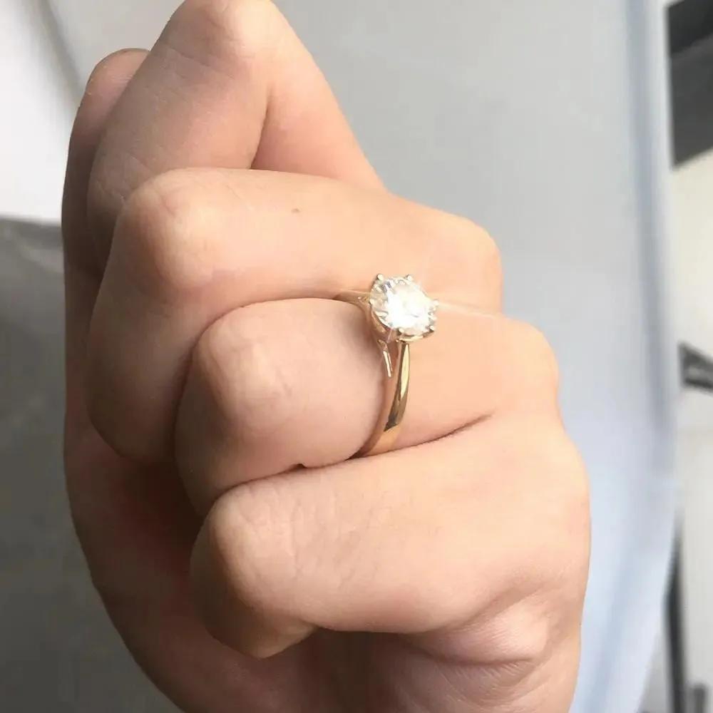 14k Yellow Gold Solitaire Moissanite Ring 2ct