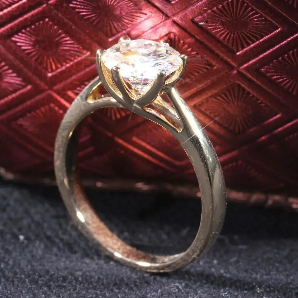 14k Yellow Gold Solitaire Moissanite Ring 2ct