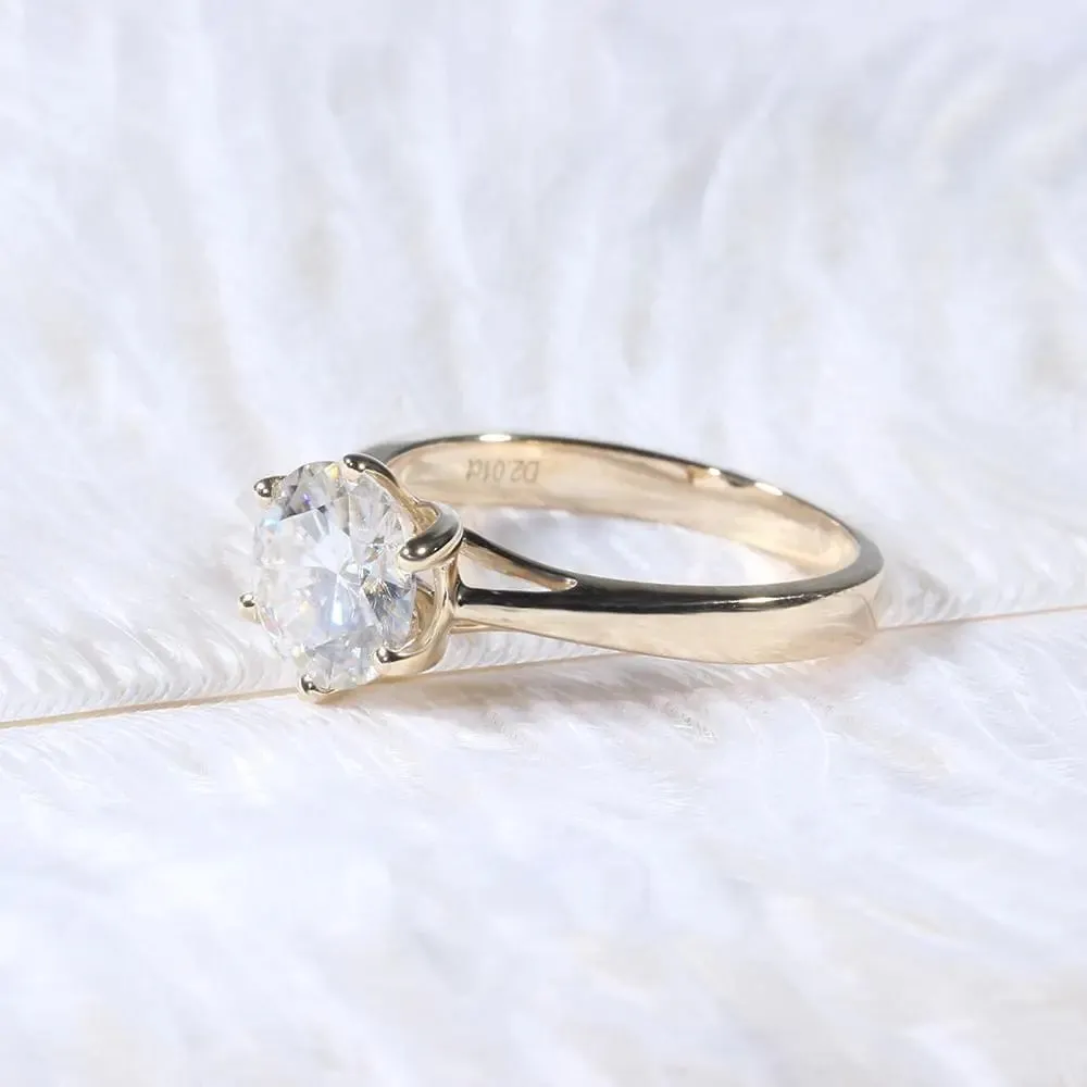 14k Yellow Gold Solitaire Moissanite Ring 2ct