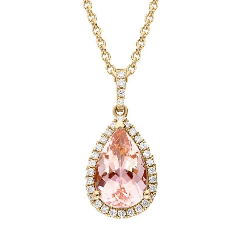 18ct Rose Gold 2.02ct Morganite 0.16ct Diamond Pear Cut Necklace D