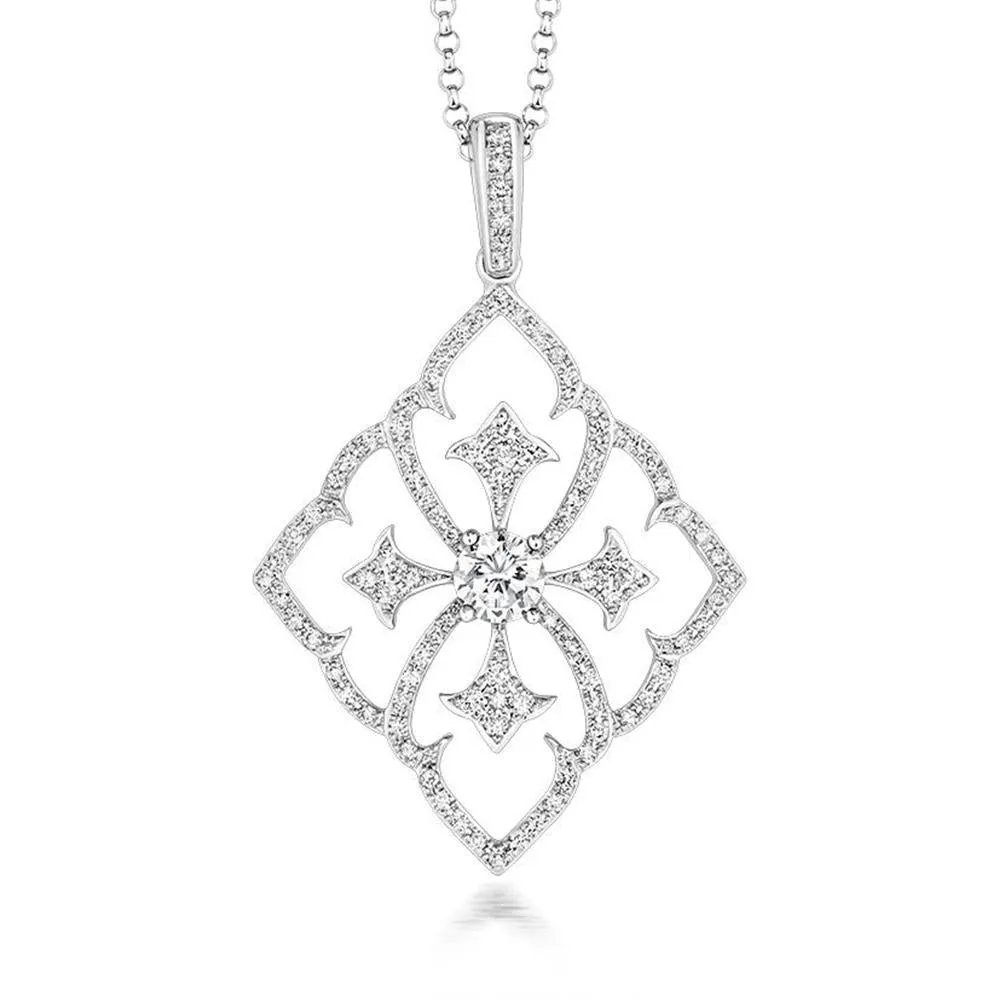 18ct White Gold 0.48ct Diamond Baroque Style Necklace