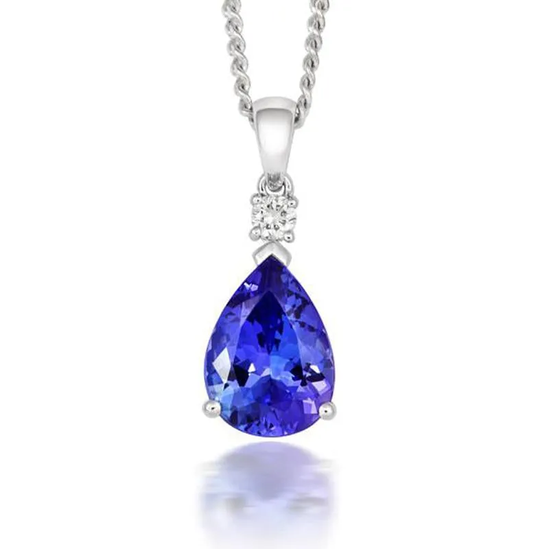 18ct White Gold 1.27ct Tanzanite Diamond Pear Cut Necklace