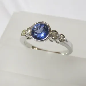 18ct White Gold Tanzanite & Diamond Ring, Size K