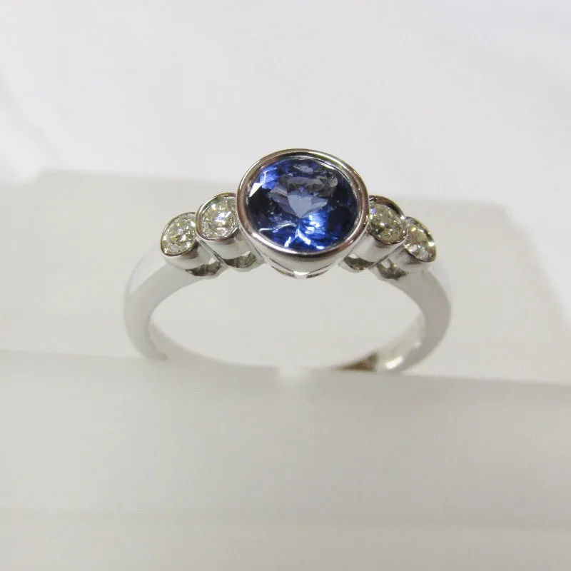 18ct White Gold Tanzanite & Diamond Ring, Size K