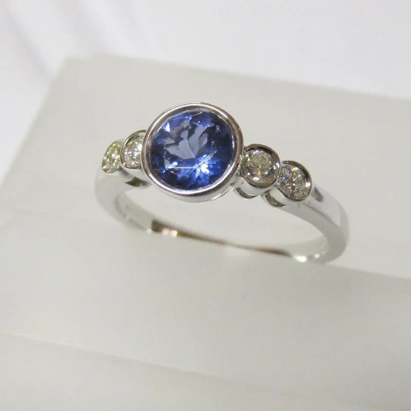 18ct White Gold Tanzanite & Diamond Ring, Size K