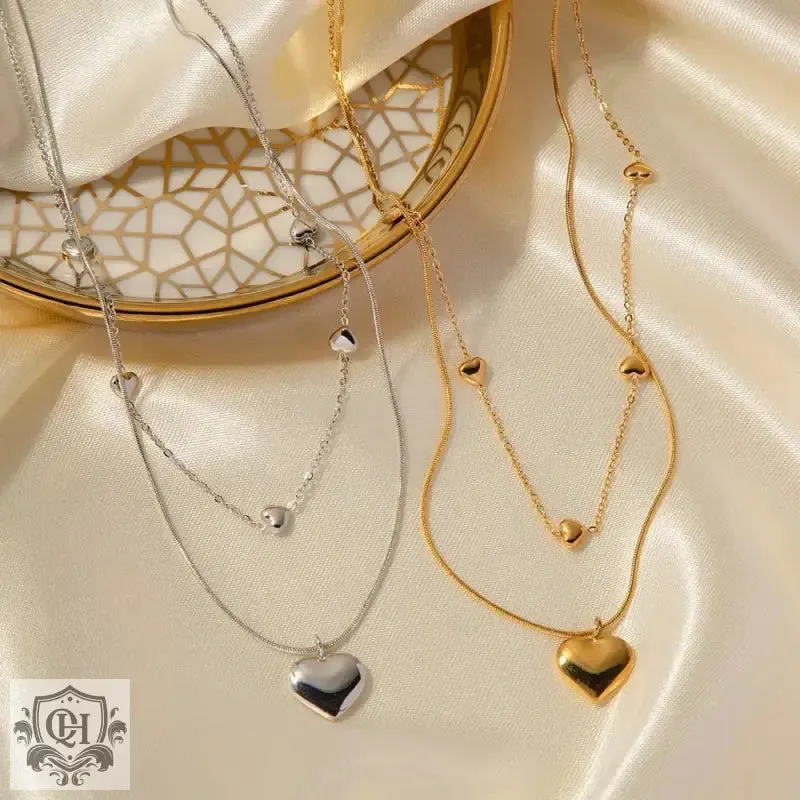 18K Gold Heart Double Layer Necklace