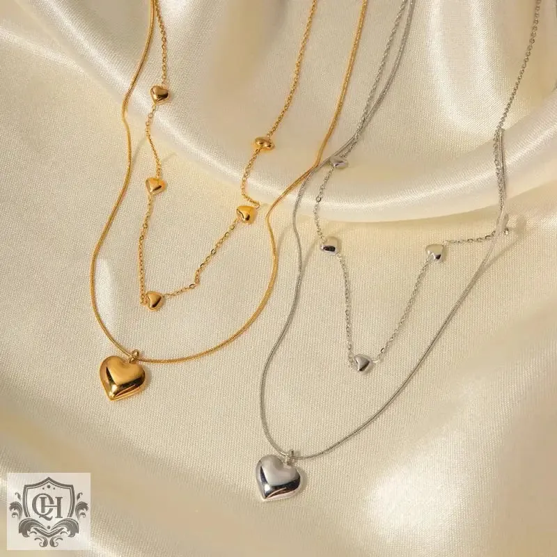 18K Gold Heart Double Layer Necklace