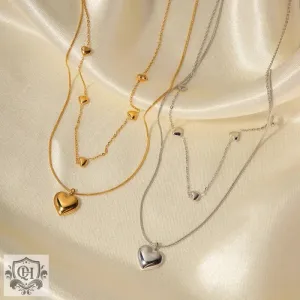 18K Gold Heart Double Layer Necklace