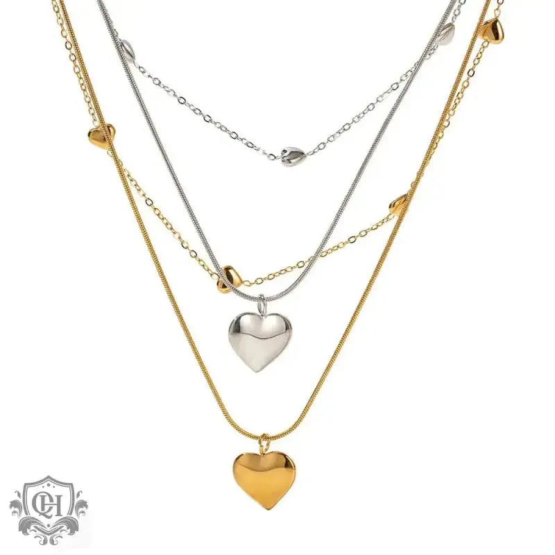 18K Gold Heart Double Layer Necklace