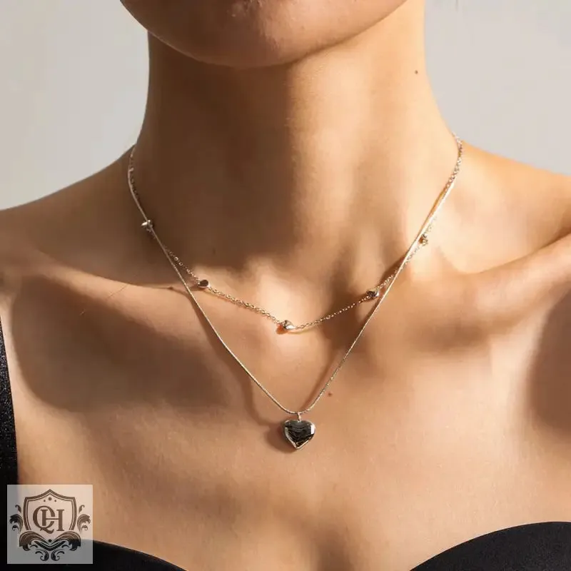 18K Gold Heart Double Layer Necklace