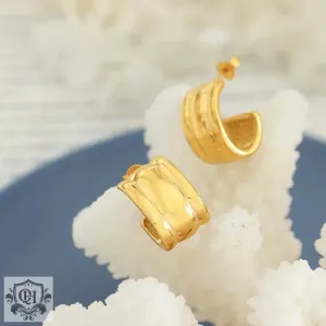 18K Gold Minimalist C Embossed Earrings