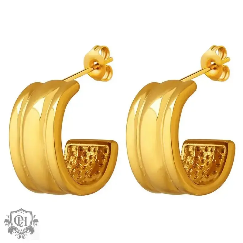 18K Gold Minimalist C Embossed Earrings