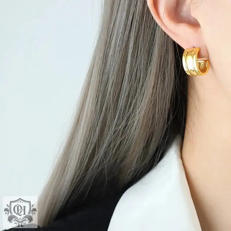 18K Gold Minimalist C Embossed Earrings