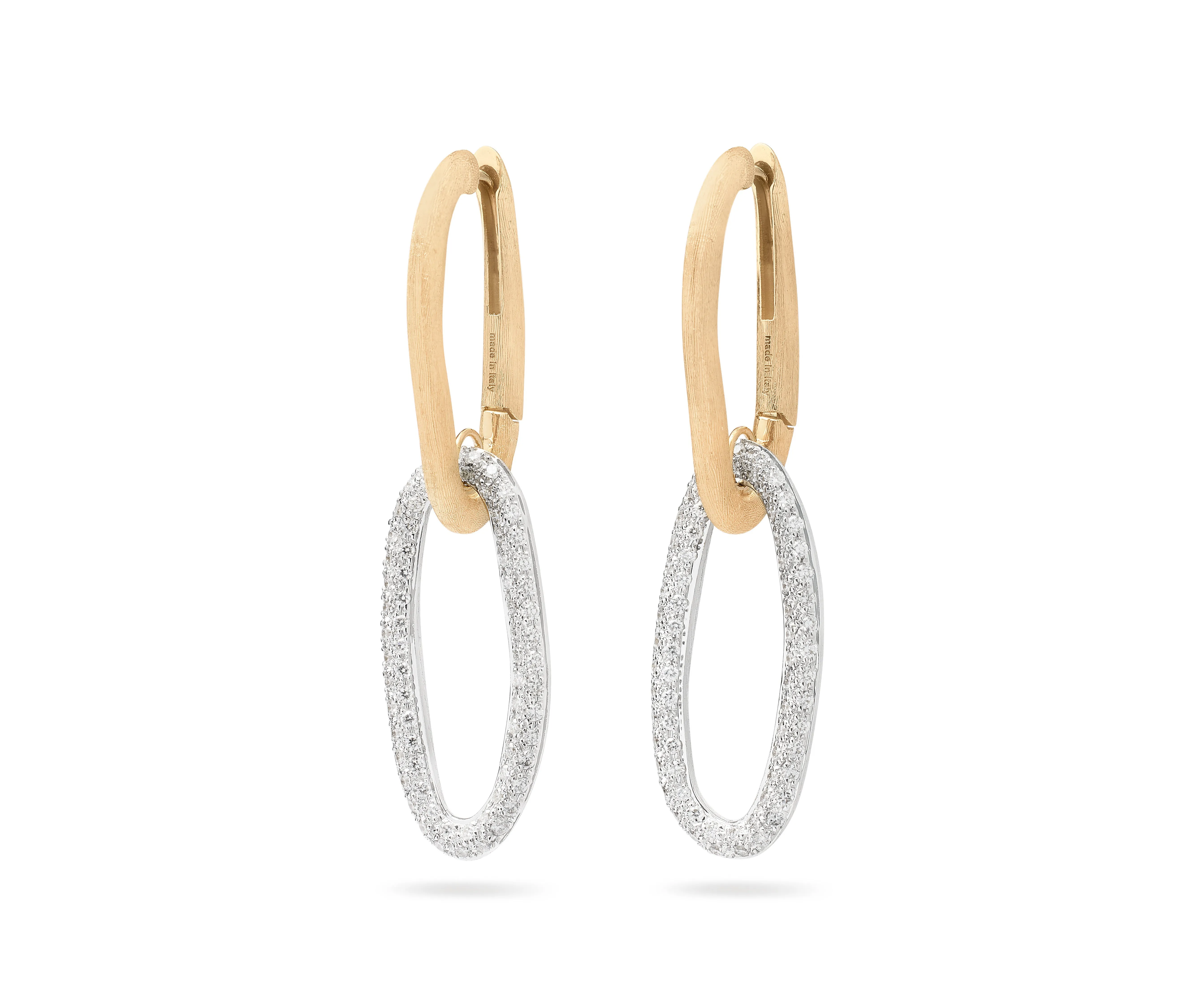 18K Yellow Gold Link Drop Earrings With Diamonds