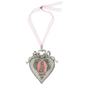 1928 Jewelry Pink Enamel Cat Oak Flower & Vine Pink Ribbon Heart Christmas Tree Ornament