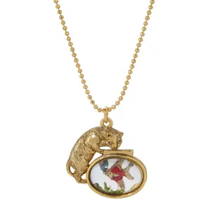 1928 Jewelry Whimsical Cat & Fish Pendant Necklace 18"