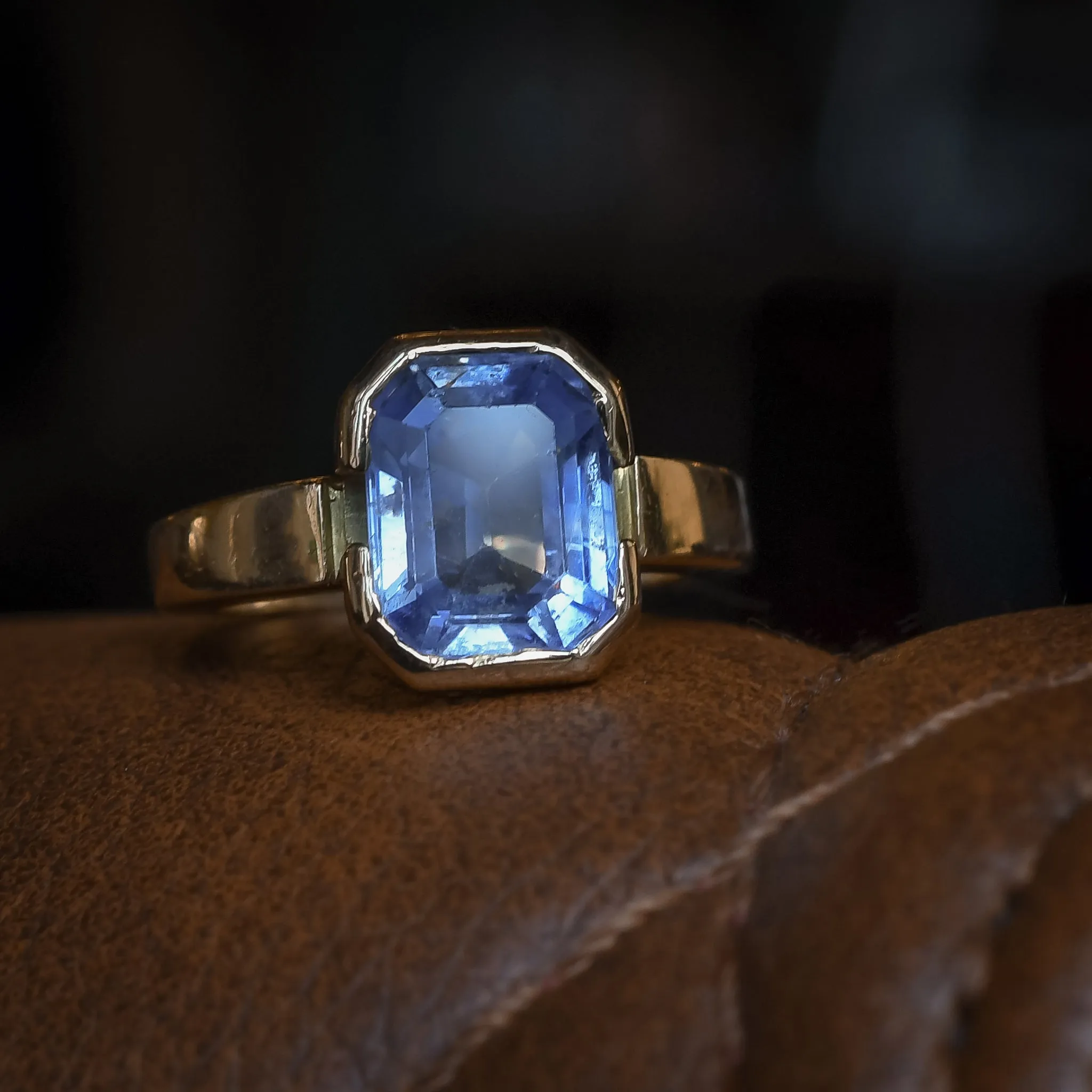1980s 3.80ct Step Cut Ceylon Sapphire Solitaire Ring