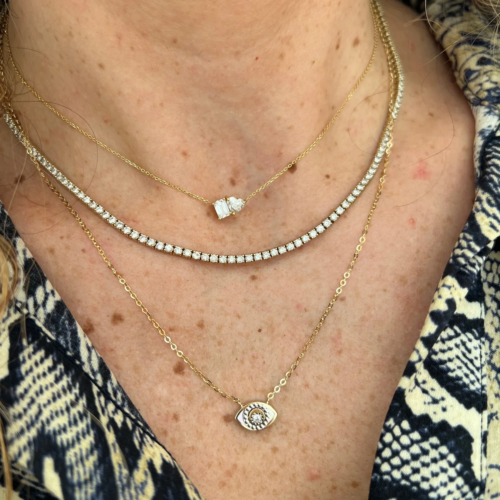 2 in 1 Oval Eye Gemstone Diamond Necklace