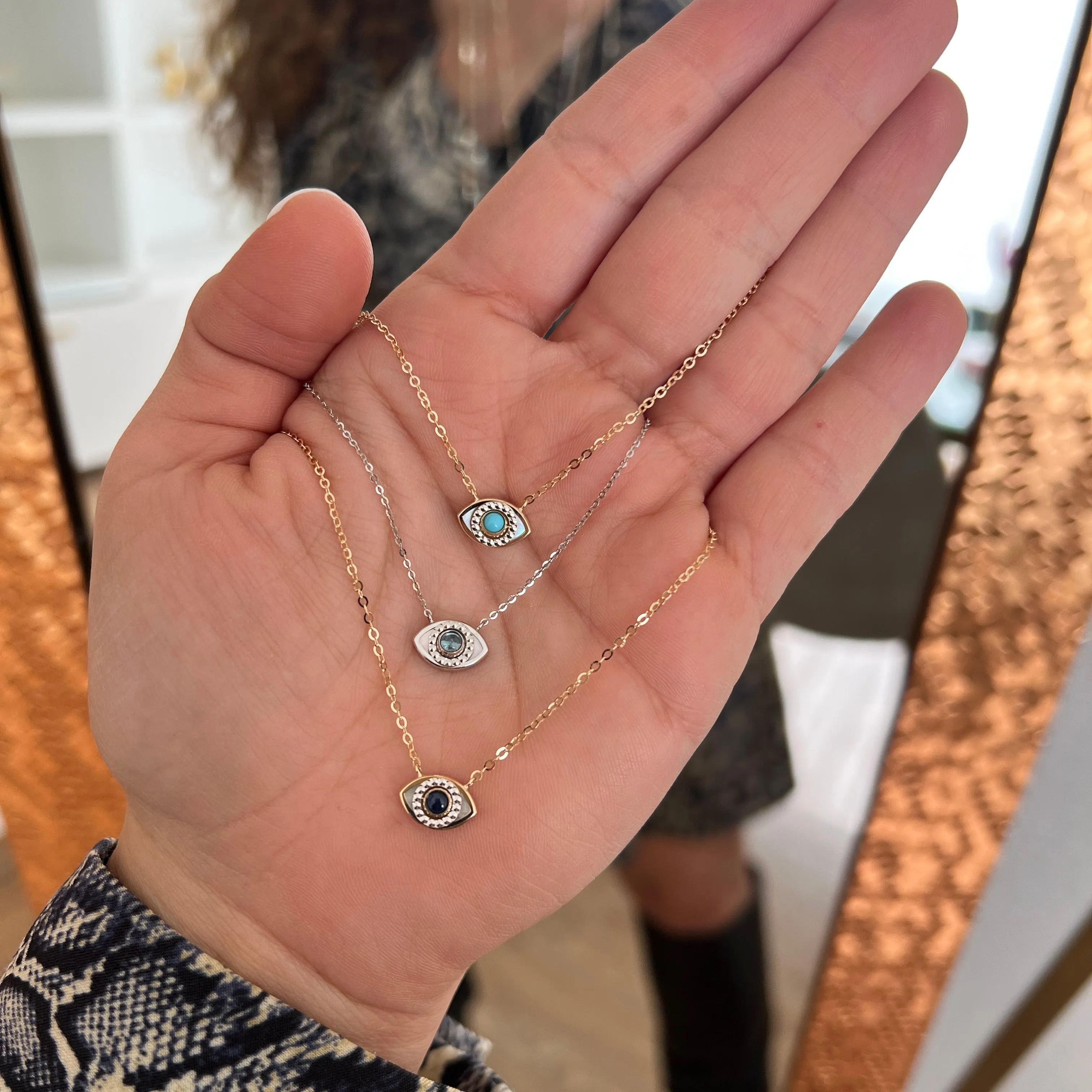 2 in 1 Oval Eye Gemstone Diamond Necklace