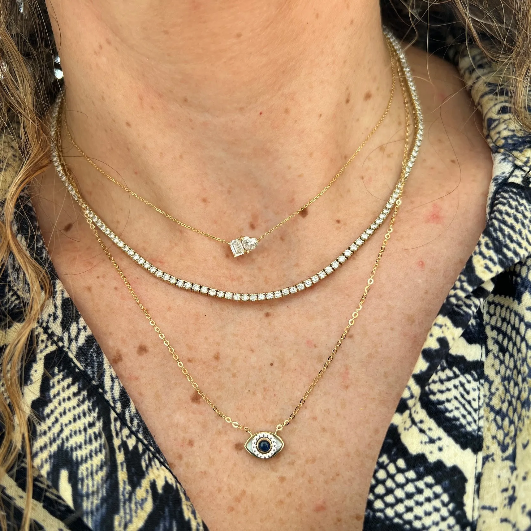 2 in 1 Oval Eye Gemstone Diamond Necklace