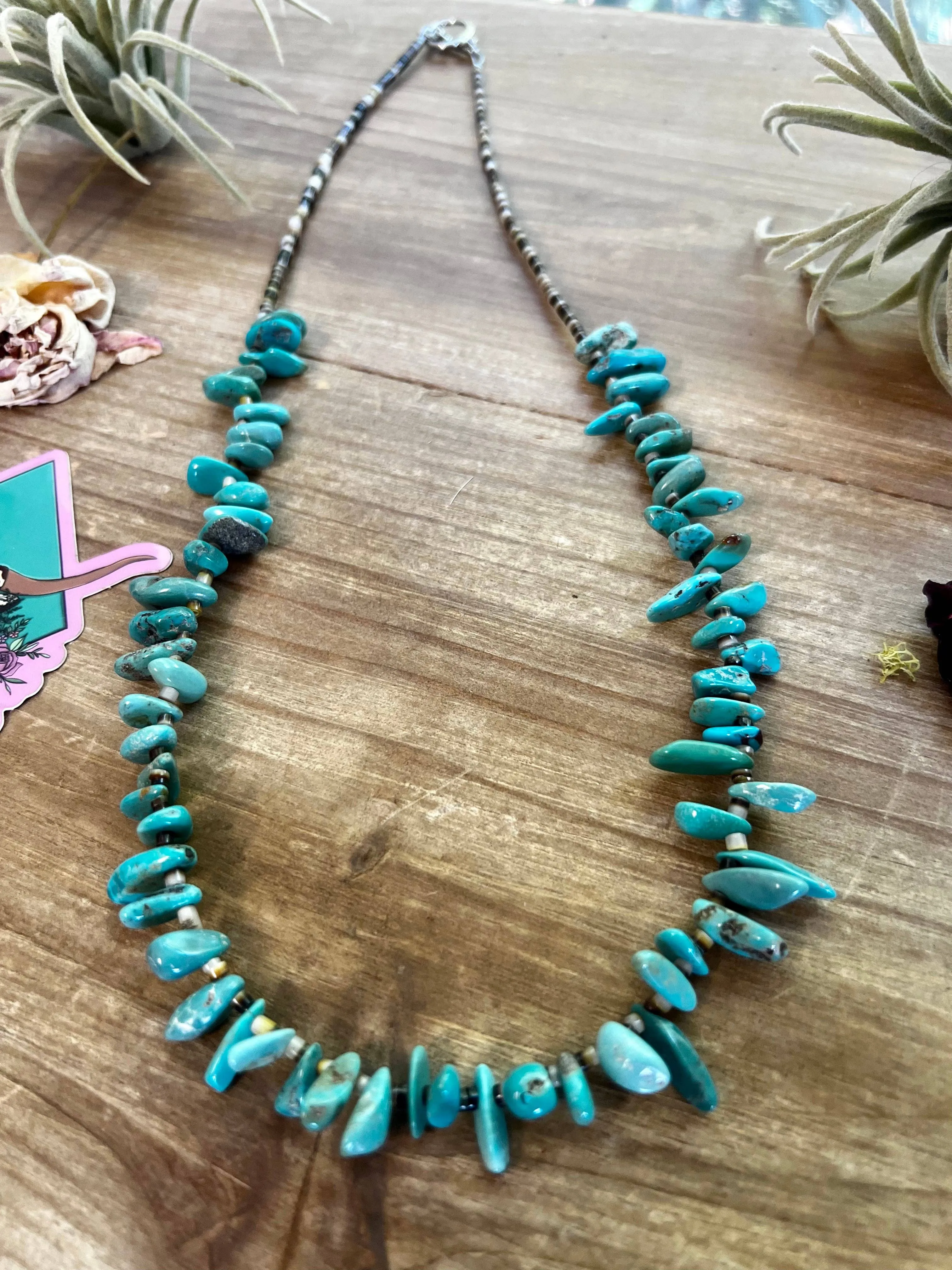22 inch long real turquoise and shell teardrop shape blue 