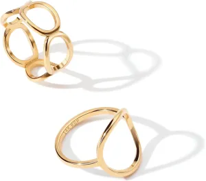 2PCS Circle Statement Ring Set for Women 14K Gold Plated Simple Link Chain Knuckle Stacking BandsGold and Silver, Size 5 to 10