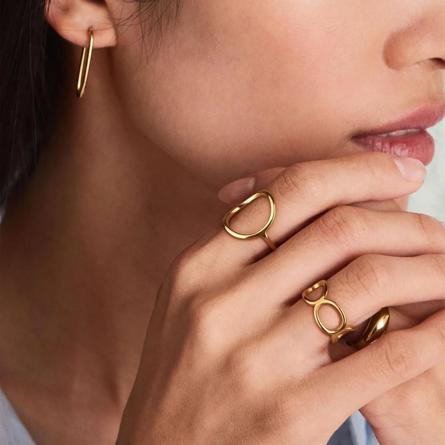 2PCS Circle Statement Ring Set for Women 14K Gold Plated Simple Link Chain Knuckle Stacking BandsGold and Silver, Size 5 to 10