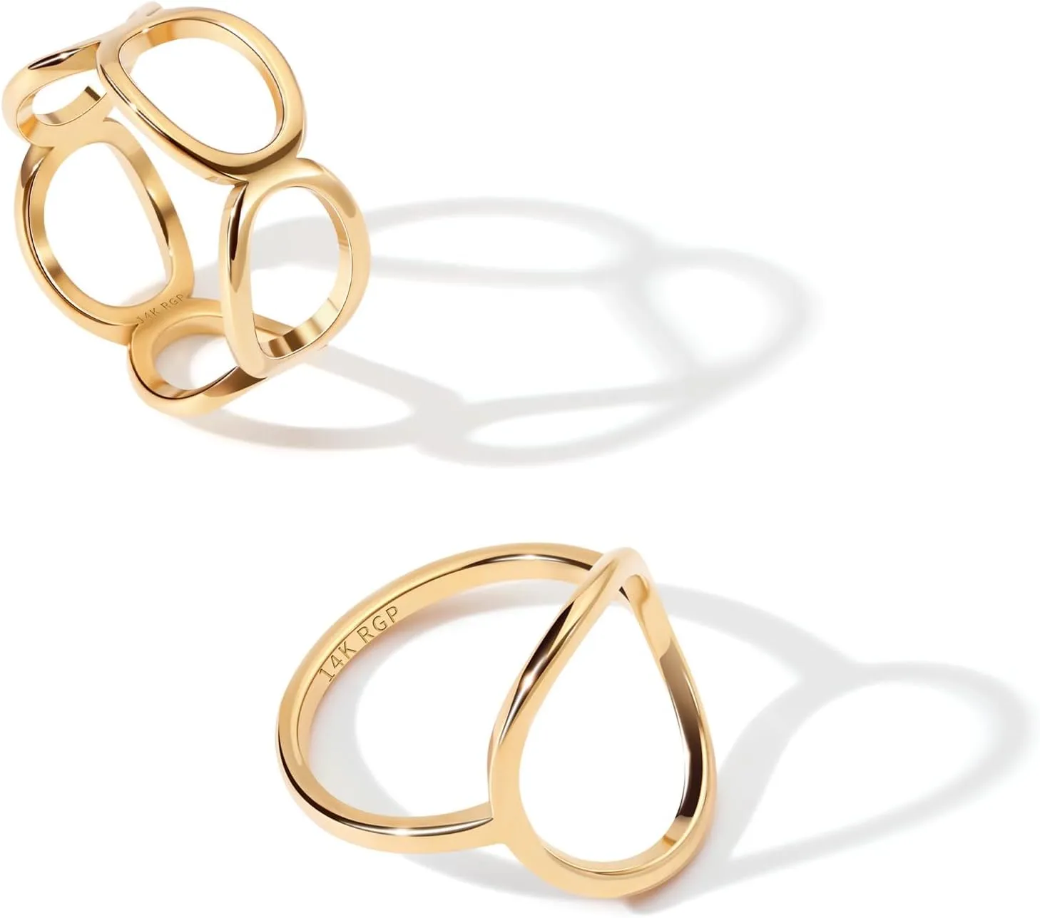 2PCS Circle Statement Ring Set for Women 14K Gold Plated Simple Link Chain Knuckle Stacking BandsGold and Silver, Size 5 to 10
