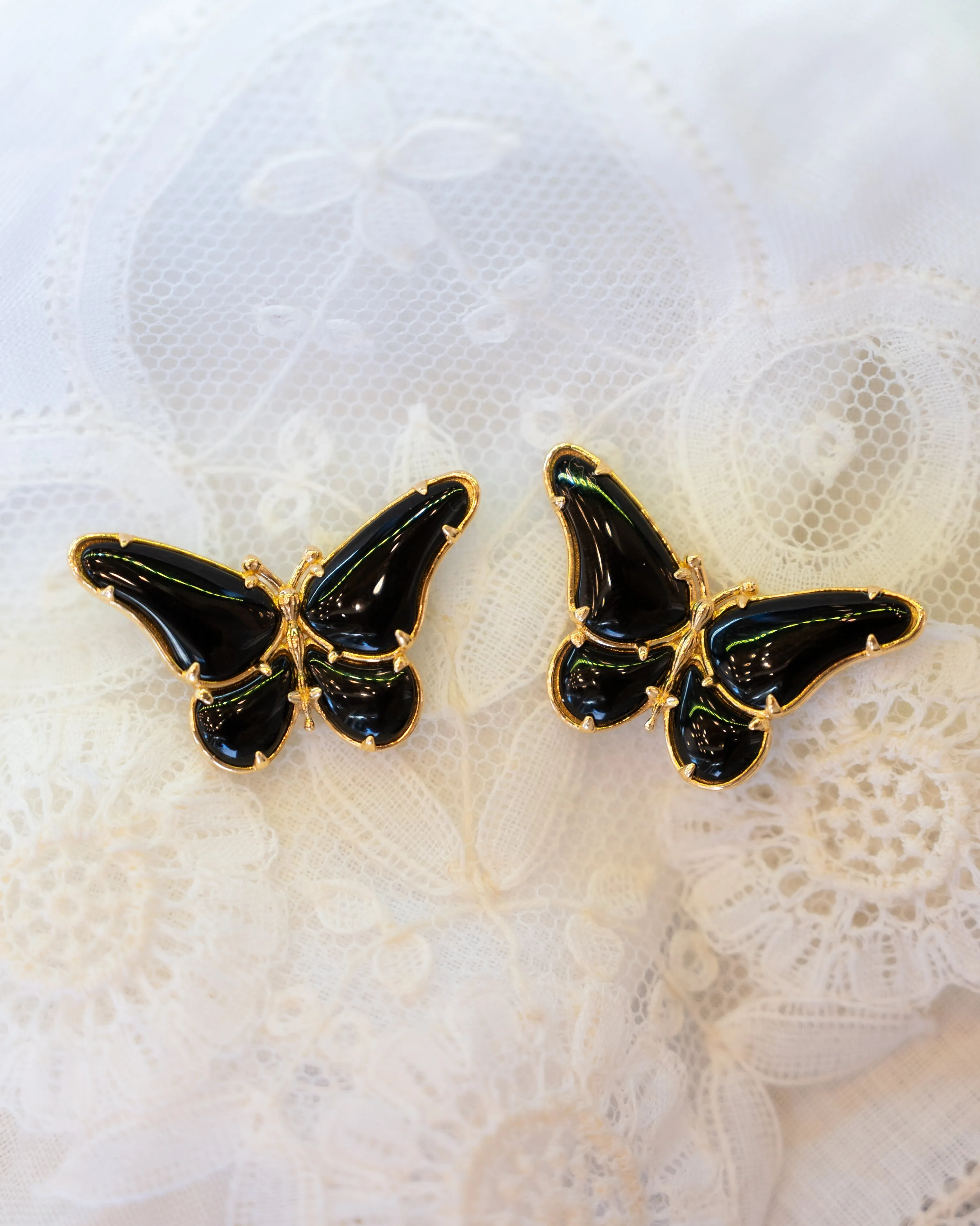 4.25 Onyx Butterfly Earrings in 18k Yellow Gold