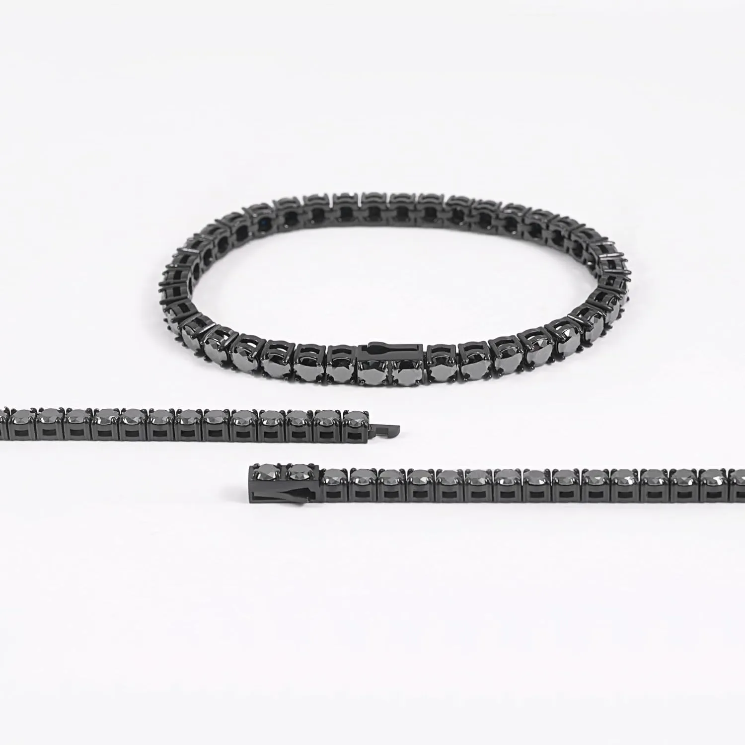 4/5mm Black Moissanite Tennis Bracelets for Women Men, 316 Stainless Steel Cuban Chain Lab Grown Simulated Diamond Bracelets Wedding Jewelry Fathers day Gift